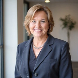 Profesjonalny, przyjazny portret dietetyka, uśmiechniętej kobiety w średnim wieku, z jasnym tłem i w profesjonalnym stroju.